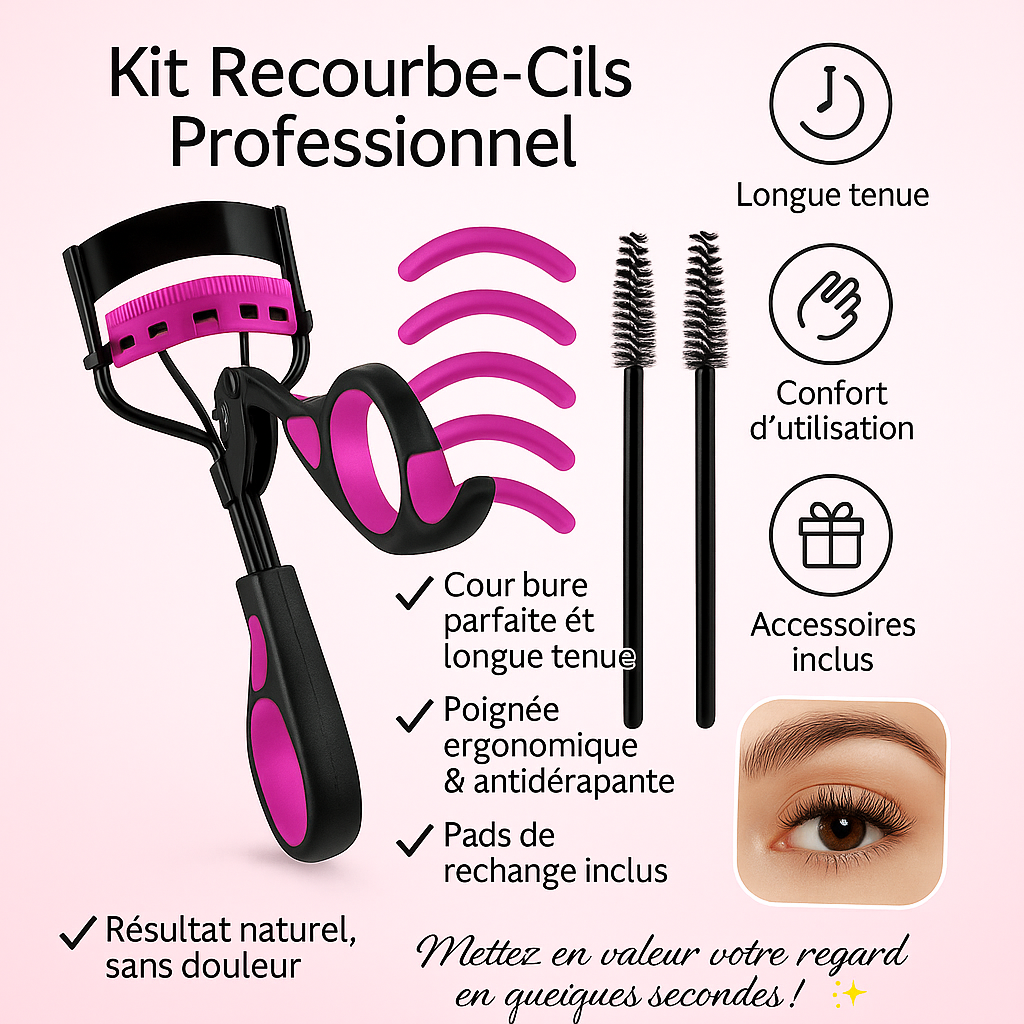 Kit Recourbe-Cils Professionnel 11/16 pièces – Pads de Remplacement, Pinceaux & Pinces à Épiler – Pour des Cils Longs et Courbés Toute la Journée