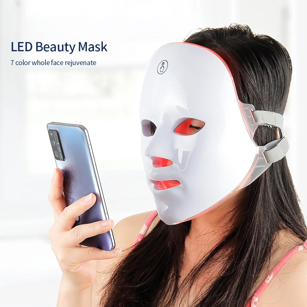 Masque LED 7 Couleurs Sans Fil – Photothérapie Visage & Cou pour Anti-Âge, Éclat et Raffermissement de la Peau