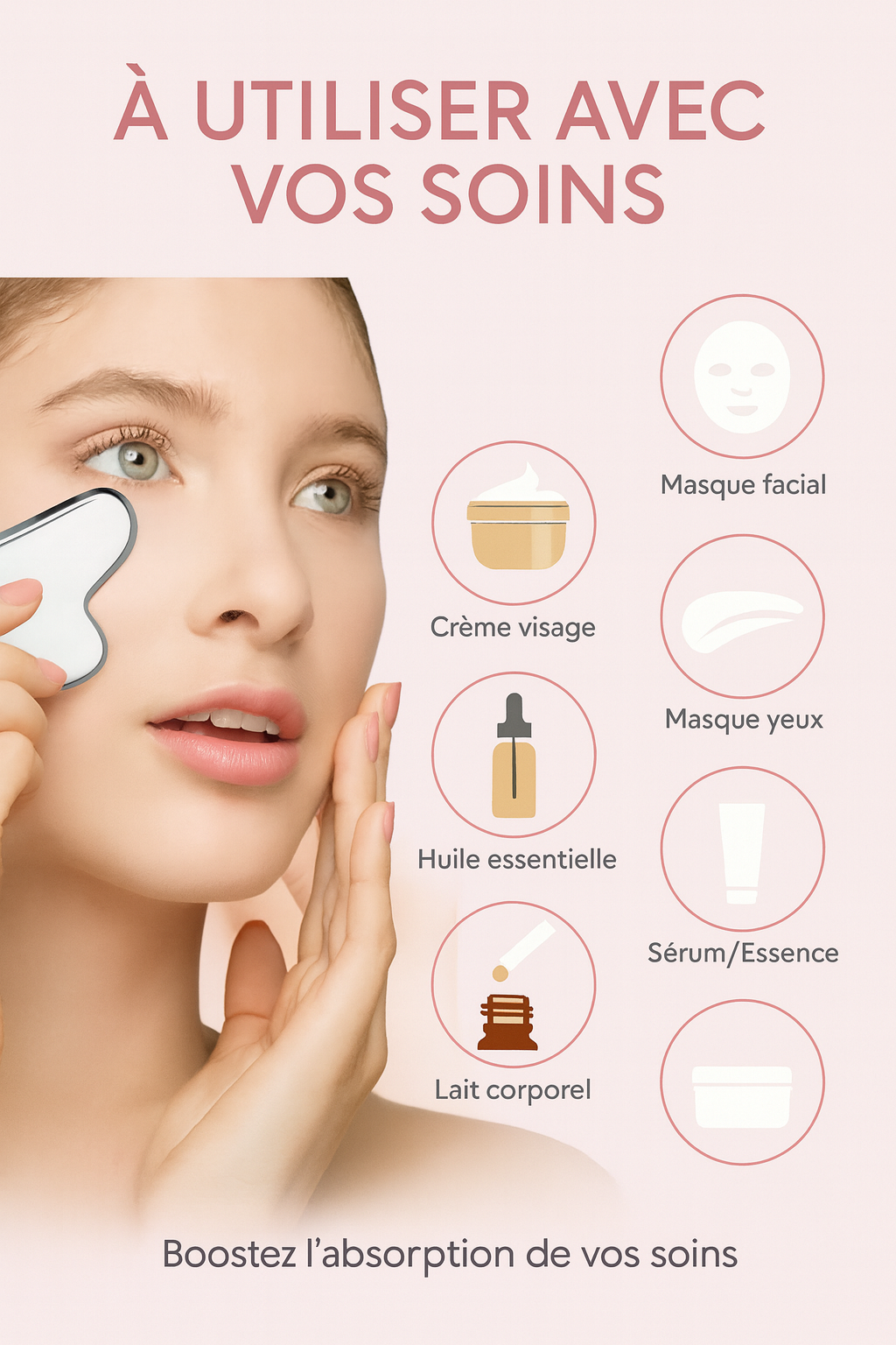 Kit 3 en 1 Gua Sha & Roller Visage Inox – Massage Lifting, Anti-Âge & Effet Glacé