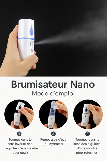 Nano Brumisateur Facial Portable avec Miroir – Hydratation Instantanée et Rafraîchissante