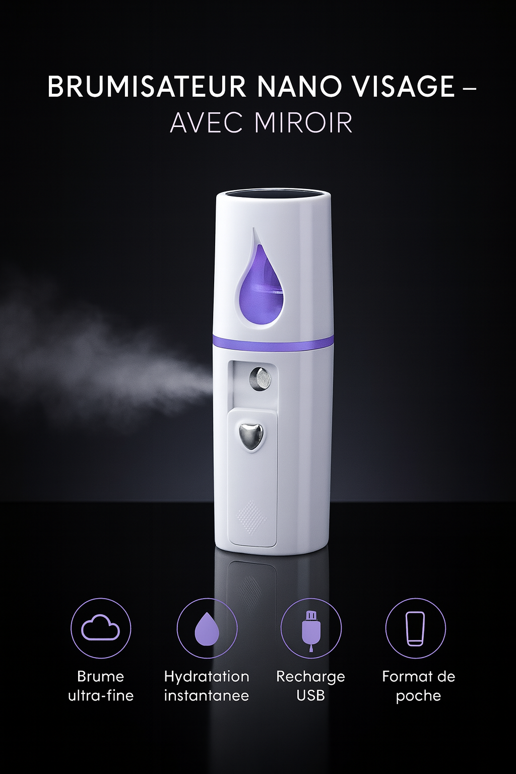 Nano Brumisateur Facial Portable avec Miroir – Hydratation Instantanée et Rafraîchissante
