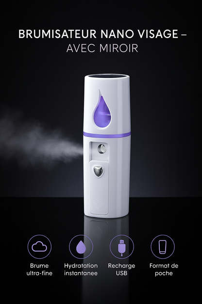Nano Brumisateur Facial Portable avec Miroir – Hydratation Instantanée et Rafraîchissante