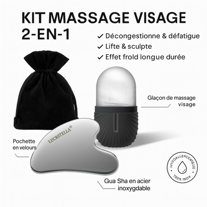 Kit 3 en 1 Gua Sha & Roller Visage Inox – Massage Lifting, Anti-Âge & Effet Glacé