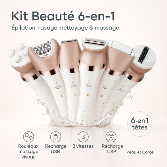 Épilateur Femme 6 en 1 Rechargeable – Rasoir Électrique Corps, Jambes, Visage & Aisselles | Étanche IPX7