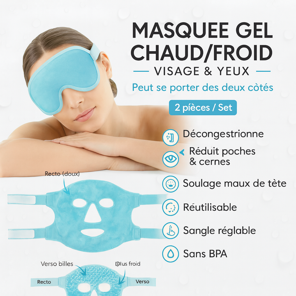 Masque Gel Chaud/Froid pour Visage et Yeux – Décongestion, Anti-Poches, Relaxation & Soin SPA à Domicile
