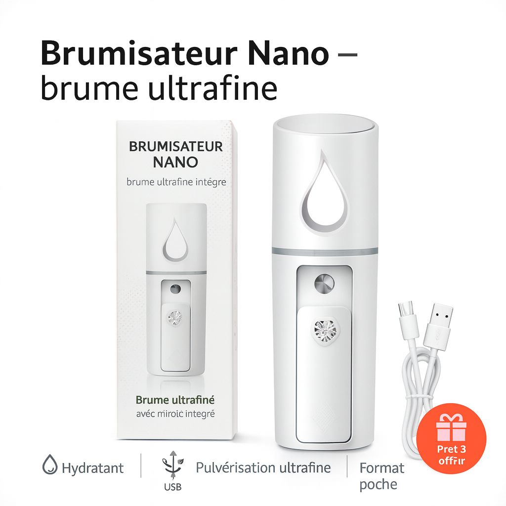 Nano Brumisateur Facial Portable avec Miroir – Hydratation Instantanée et Rafraîchissante