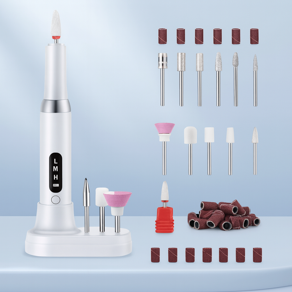Ponceuse Électrique à Ongles Professionnelle – Polissage, Limage et Retrait de Peaux Mortes avec Embouts Multiples