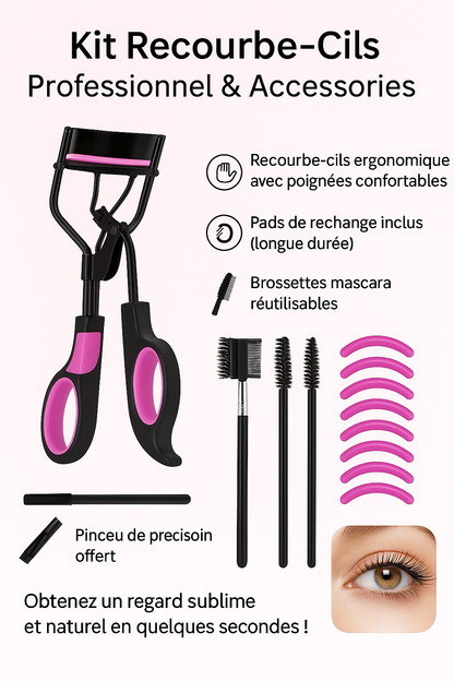 Kit Recourbe-Cils Professionnel 11/16 pièces – Pads de Remplacement, Pinceaux & Pinces à Épiler – Pour des Cils Longs et Courbés Toute la Journée