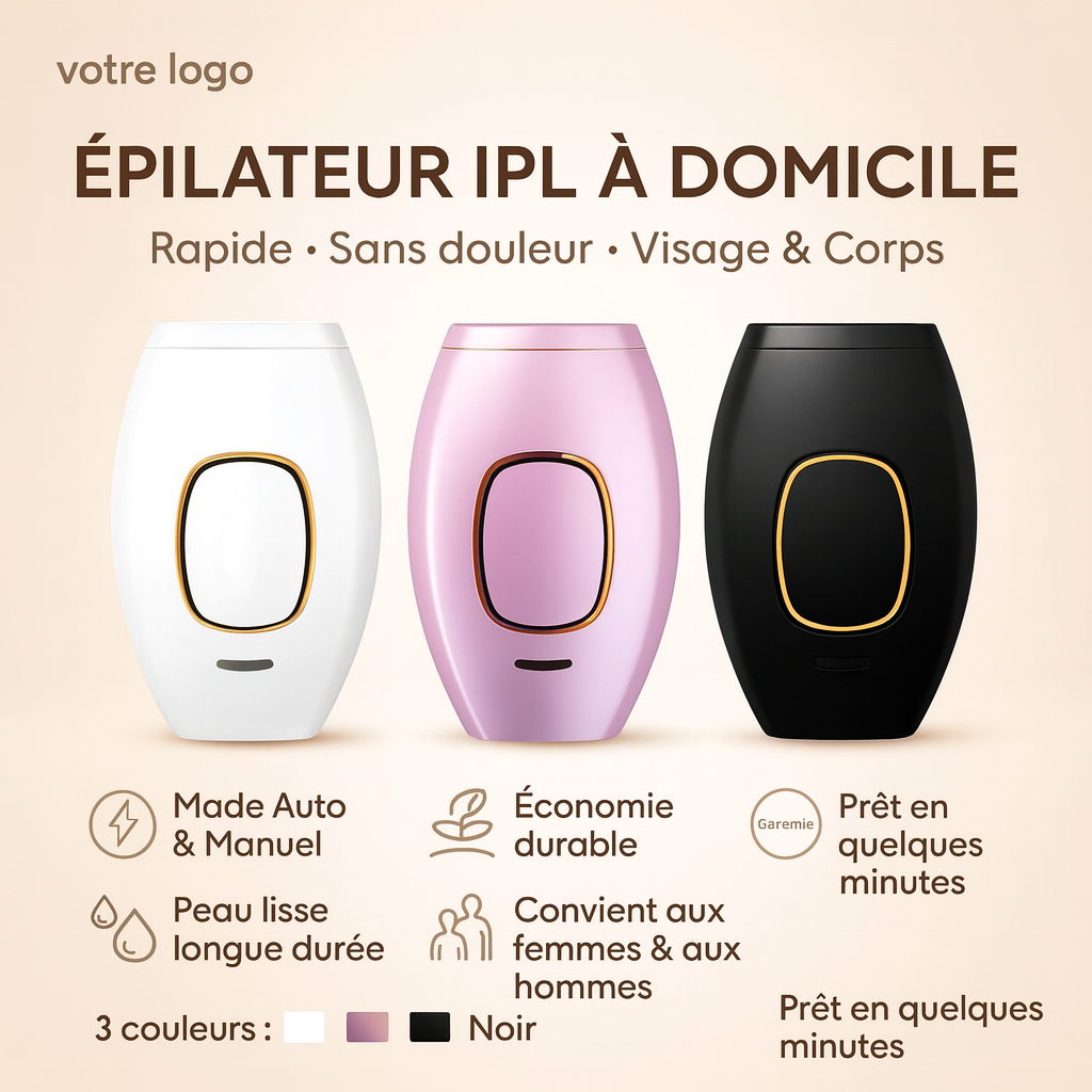 Épilateur IPL à Lumière Pulsée – Appareil d’Épilation Laser Maison | Élimination Durable des Poils Corps & Visage