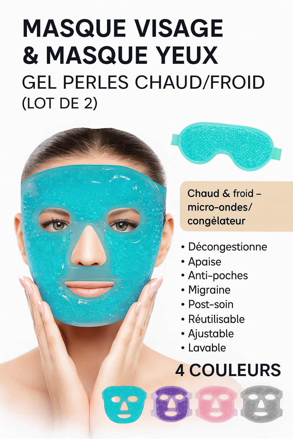 Masque Gel Chaud/Froid pour Visage et Yeux – Décongestion, Anti-Poches, Relaxation & Soin SPA à Domicile