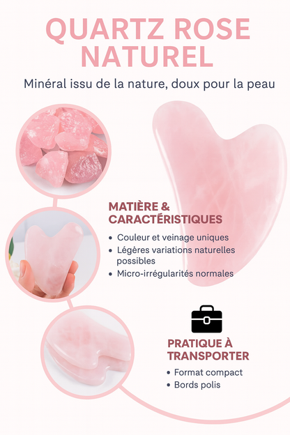 Gua Sha Visage en Quartz Rose Naturel – Massage Lifting, Anti-Âge & Drainage Lymphatique