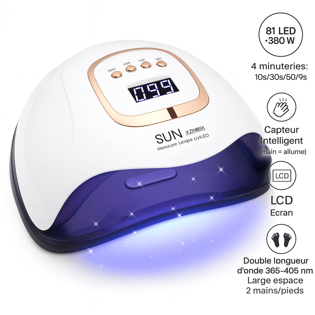 Lampe UV LED 380W Professionnelle – Séchage Rapide Vernis et Gel, Manucure & Pédicure à Domicile ou en Salon