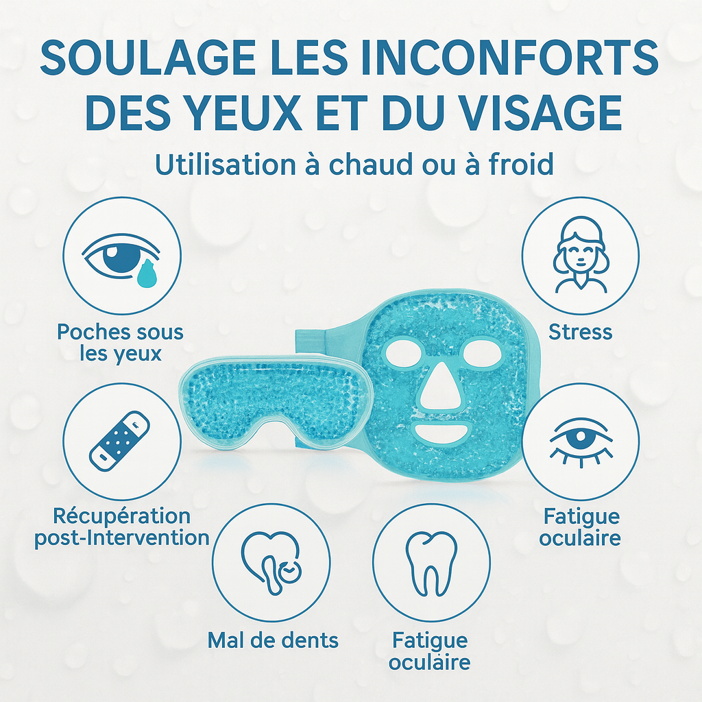 Masque Gel Chaud/Froid pour Visage et Yeux – Décongestion, Anti-Poches, Relaxation & Soin SPA à Domicile