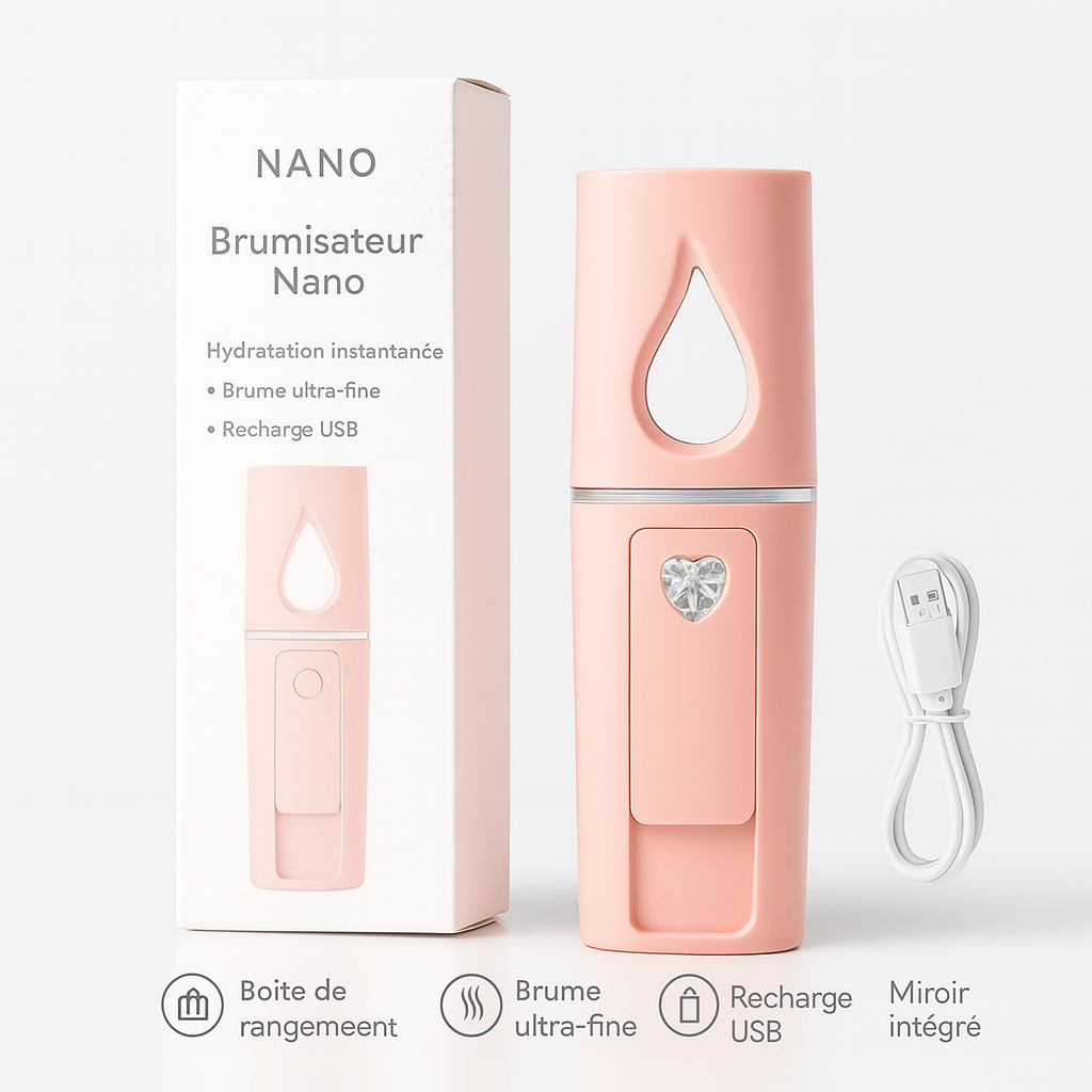 Nano Brumisateur Facial Portable avec Miroir – Hydratation Instantanée et Rafraîchissante