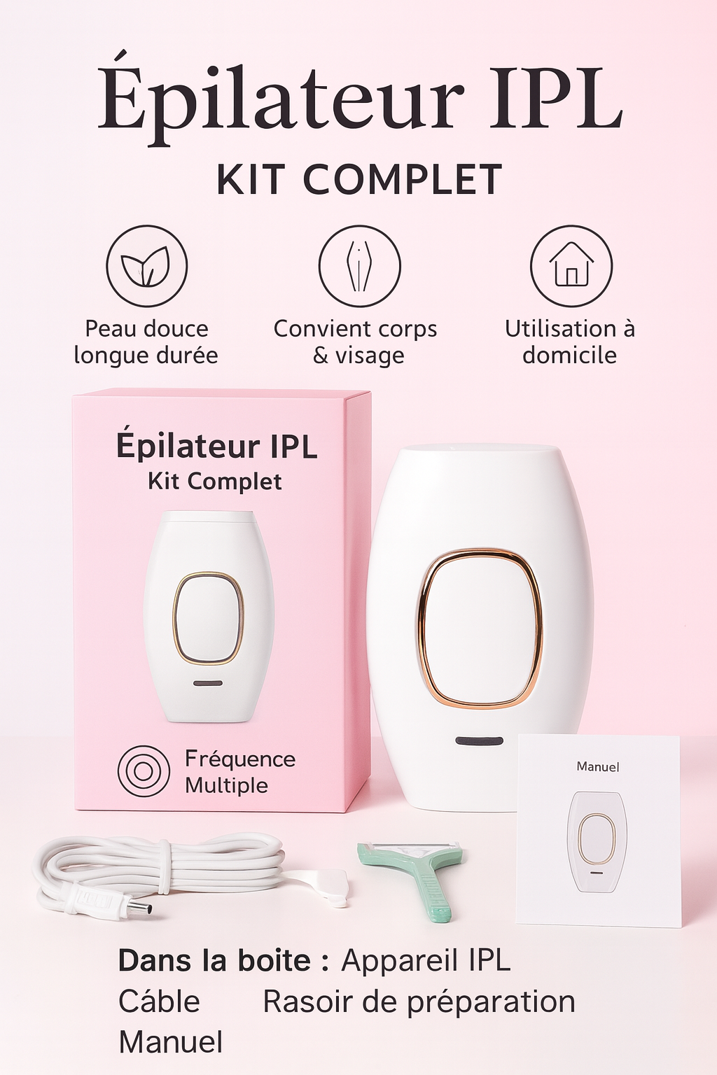 Épilateur IPL à Lumière Pulsée – Appareil d’Épilation Laser Maison | Élimination Durable des Poils Corps & Visage