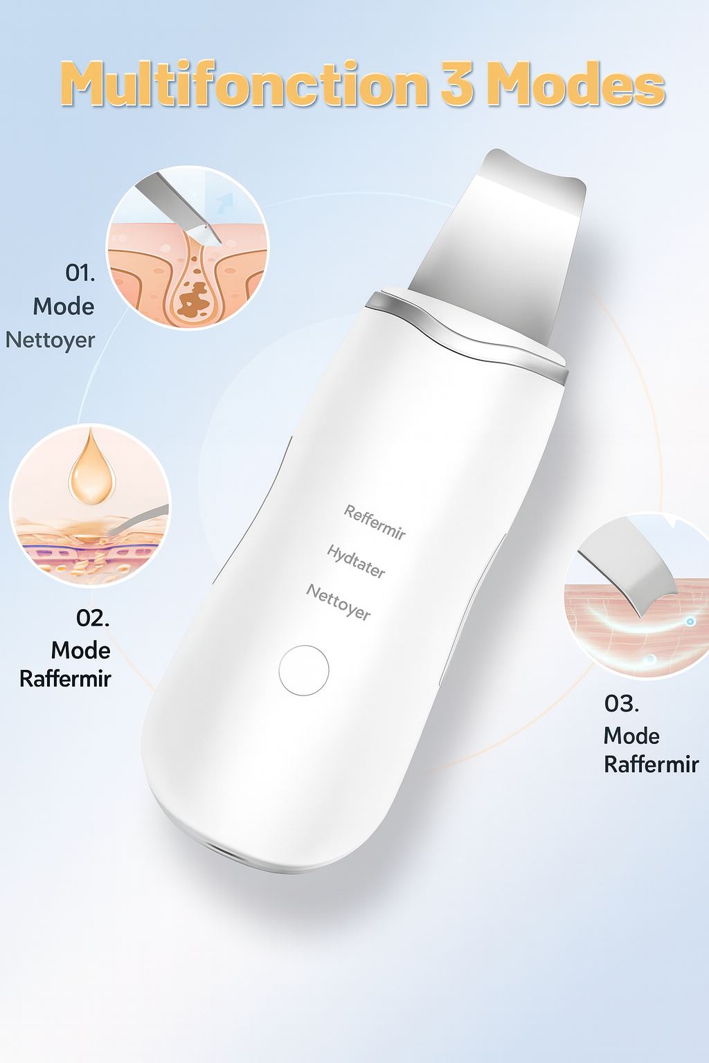 Appareil Skin Scrubber Ultrason – Nettoyeur de Pores, Éliminateur de Points Noirs et Soin Liftant Visage Professionnel