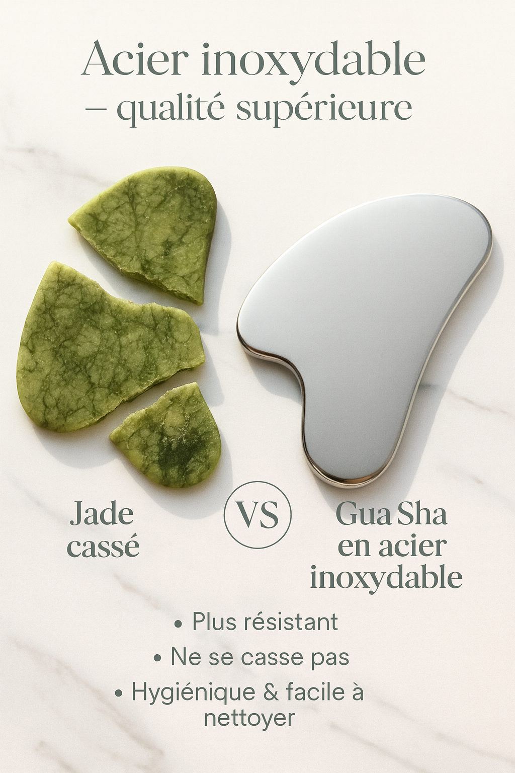 Kit 3 en 1 Gua Sha & Roller Visage Inox – Massage Lifting, Anti-Âge & Effet Glacé